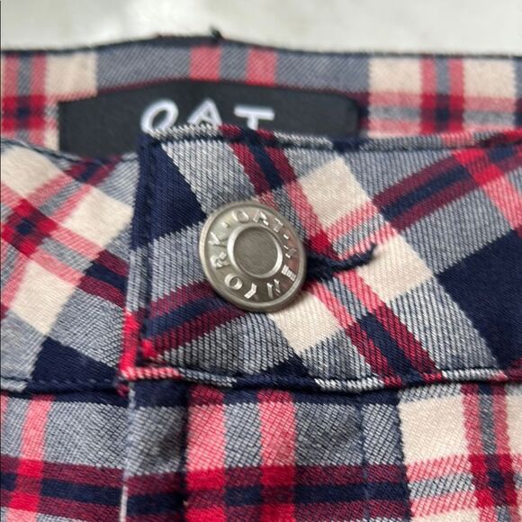 NEW Oat New York High Rise Red and Blue Plaid straight Cropped Pants - Picture 5 of 10